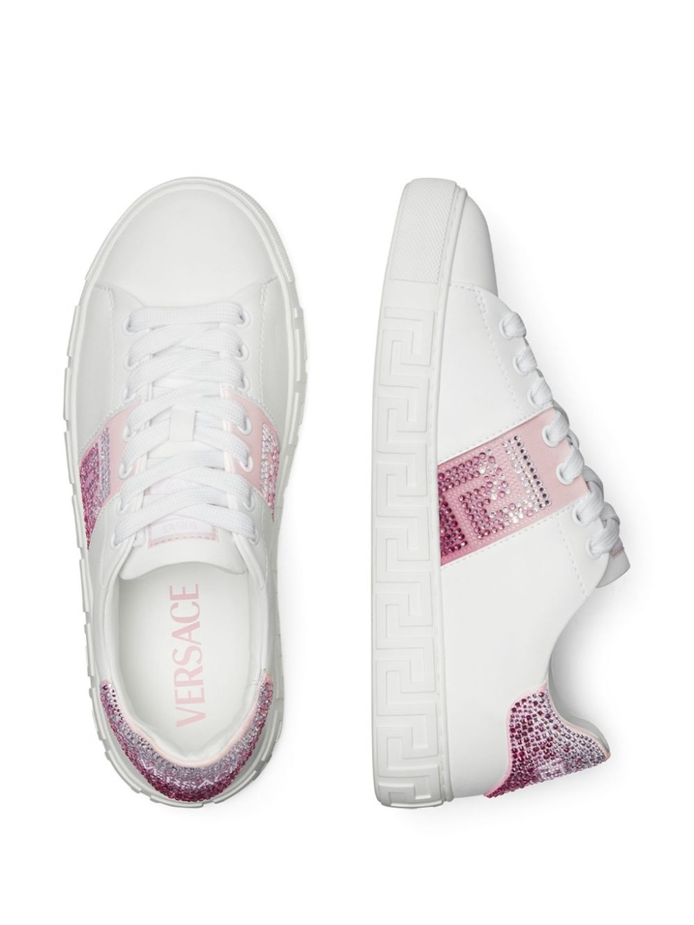NWT VERSACE Pink Ombré Greca Crystal Tessuto Free Bio Embellished Sneakers - Picture 4 of 14